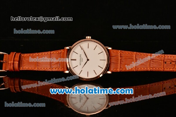 Patek Philippe Calatrava Miyota OS2035 Quartz Rose Gold Case with White Dial and Stick Markers - Click Image to Close